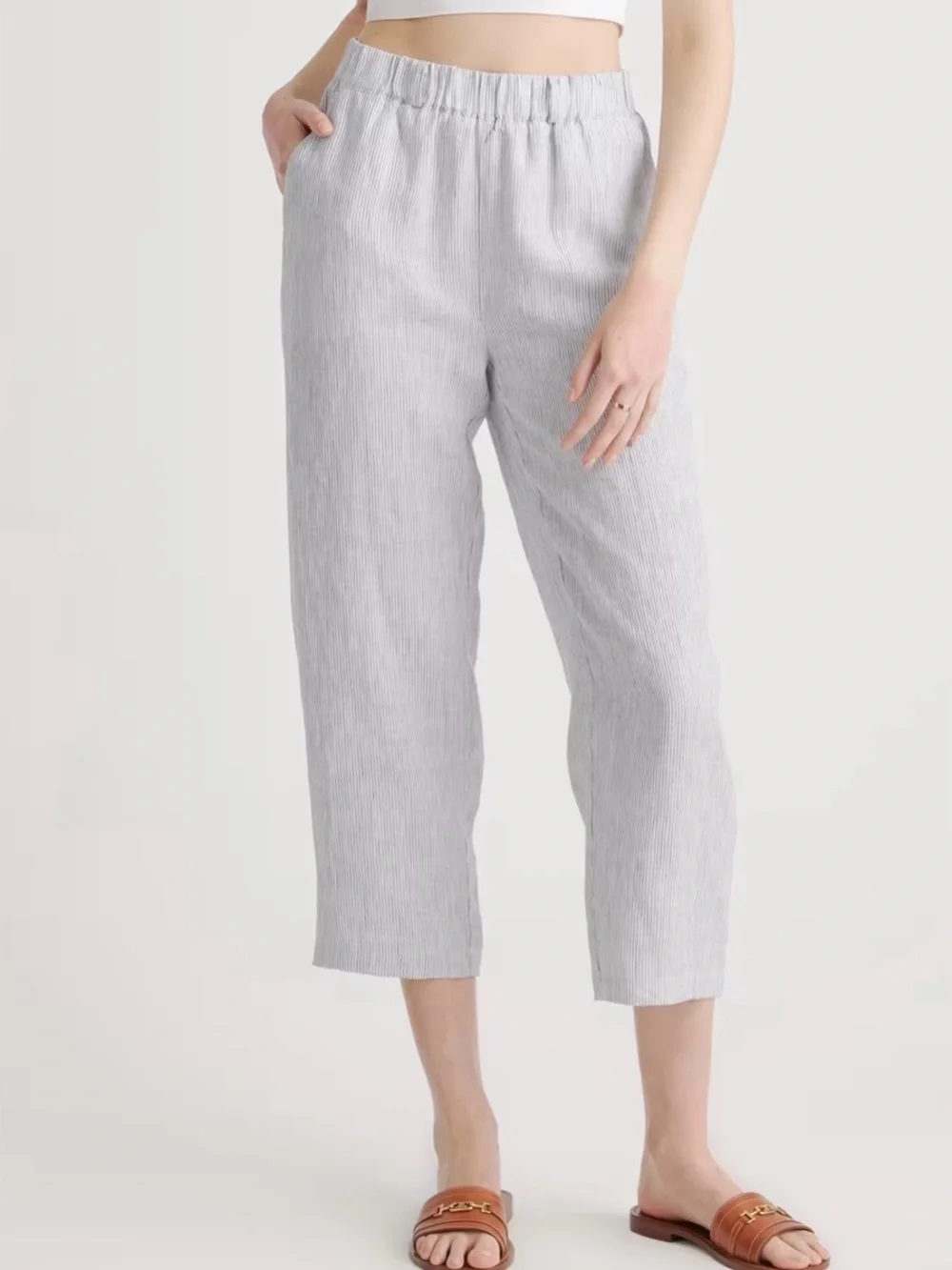 Quince 100% European Linen Pants Striped Size M Coastal